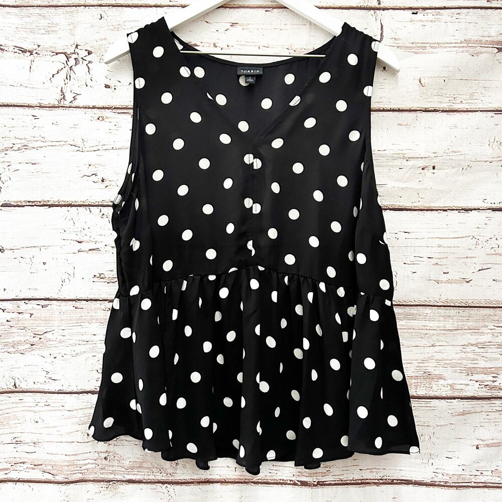 TORRID Black White Polka Dot Peplum Midi Tank Top Size 2 18-20/2X Georgette